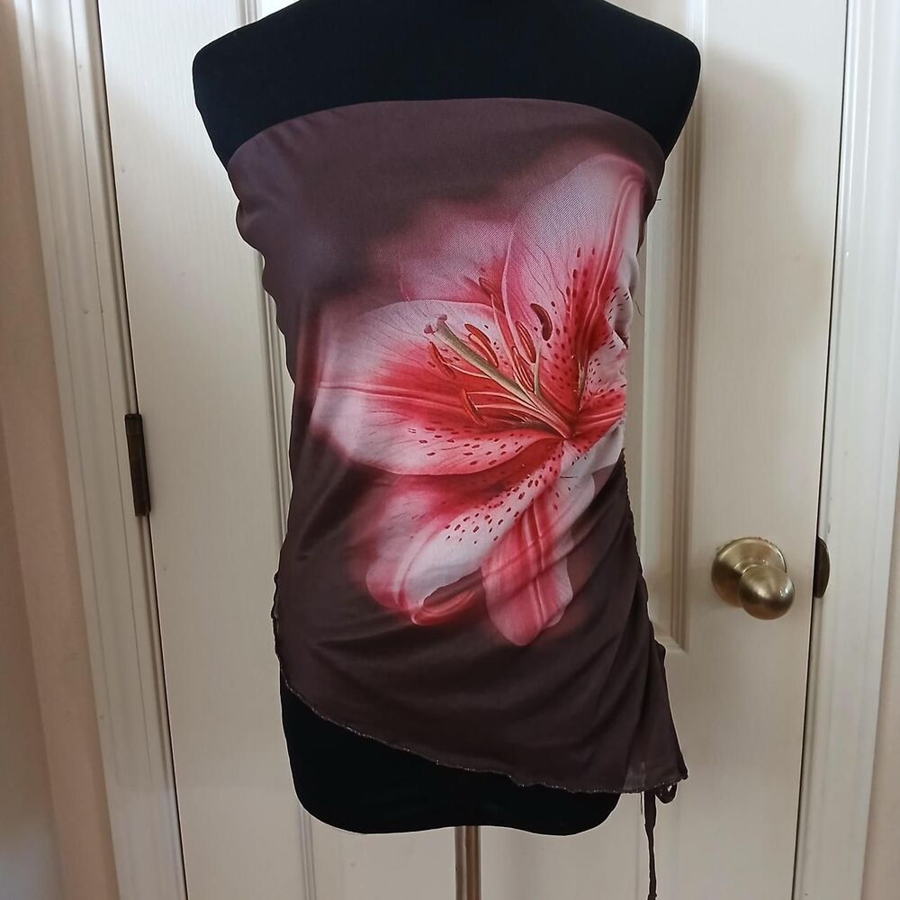 Y2K Style Madden Girl Mesh Floral Asymmetrical Tube Top L Fairy Indie Streetwear